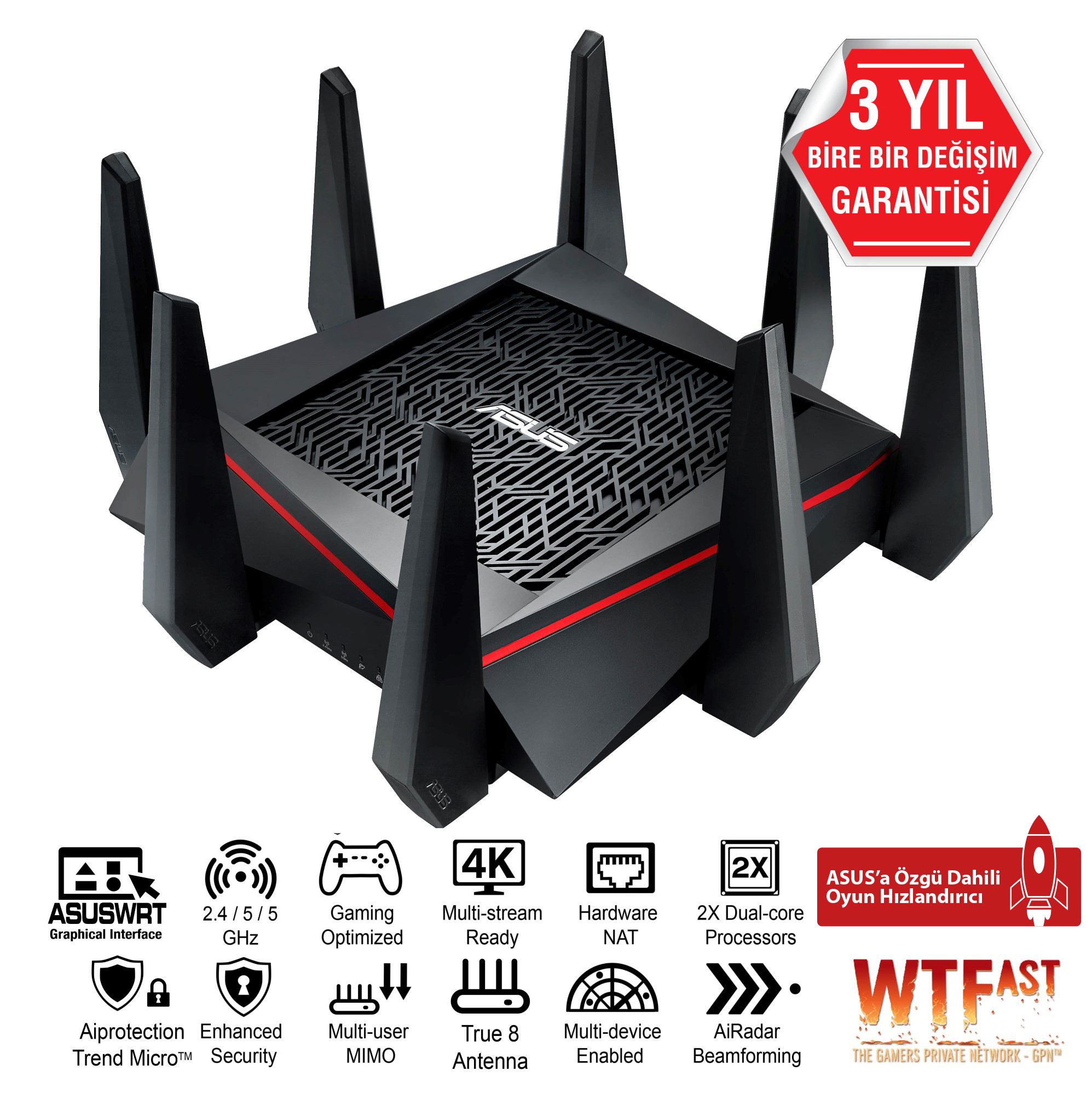 ASUS RT-AC5300 RT-AC5300 Tri-Band AC5300 Torrent,Bulut,VPN,EWAN,3G,DLNA GigabitRou