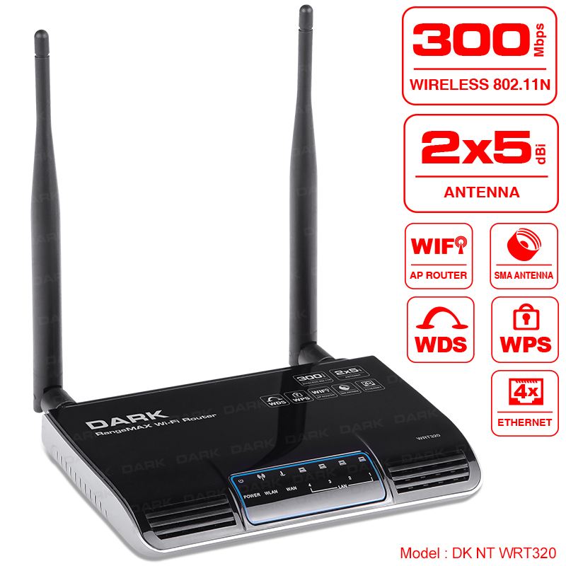 DARK Kablosuz,300Mbps,4 Portlu,2 Adet Değiştirilebilir Antenli Router DK-NT-WRT320